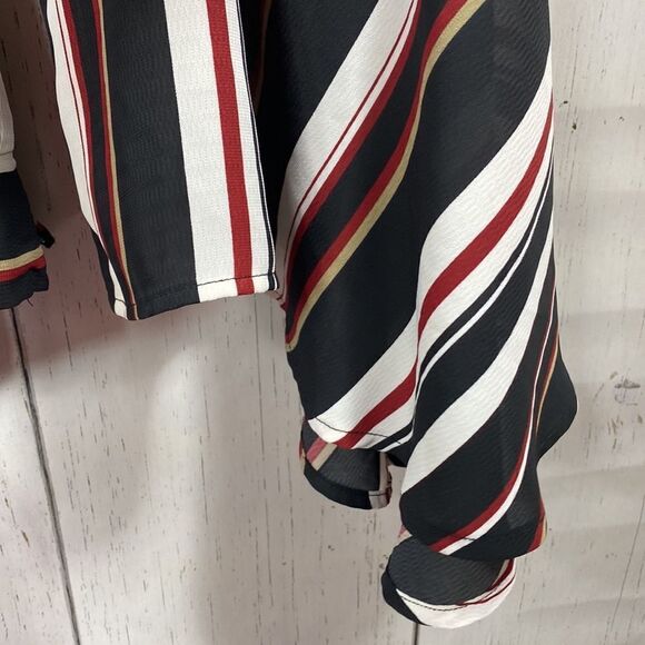 Guess Striped Off The Shoulder Bell Sleeve Blouse - Picture 8 of 16